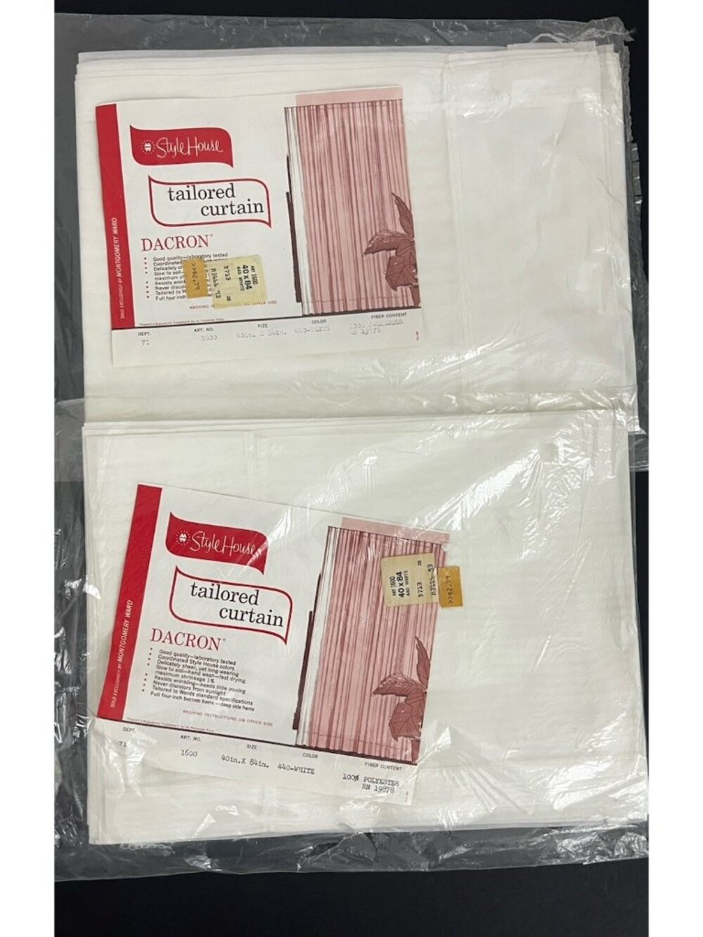 Vintage Montgomery Ward Style House Tailored Curtain 40x84" White 2 Panels NOS